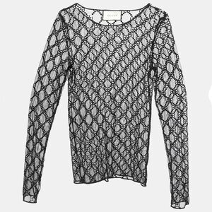 Gucci Black Gg Embroidered Tulle Long Sleeve Sheer Top S